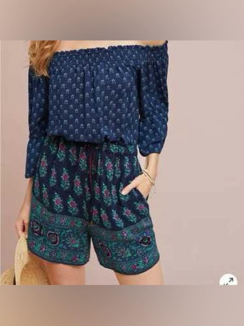 Anthropologie Ett:Twa off-shoulder printed romper - S